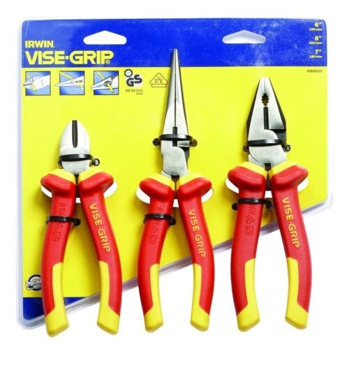 Irwin Vise-Grip 10505519 3 Piece VDE Diagonal Cutter, Long Nose And Combination Pliers Set -Household Tools Shop 10505519