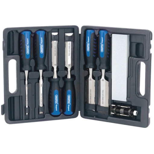 Draper 88605 8 Piece Wood Chisel Set With Sharpening Stone &amp; Honing Guide -Household Tools Shop 146309994