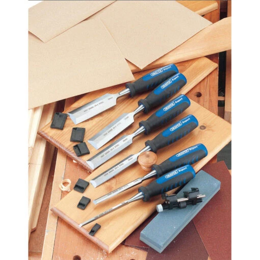 Draper 88605 8 Piece Wood Chisel Set With Sharpening Stone &amp; Honing Guide -Household Tools Shop 146309995