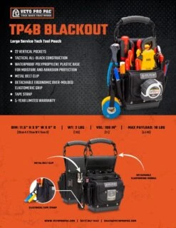 Veto Pro Pac TP4B-BLACKOUT Tool Pouch -Household Tools Shop tp4b blackout sellsheet V3 2VTj 1